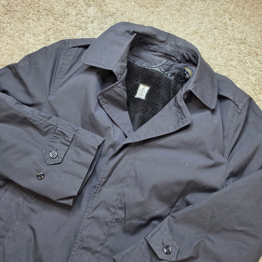 VINTAGE Centre Mfg Co All Weather Trench Coat Mens 40S Black Outdoor Military